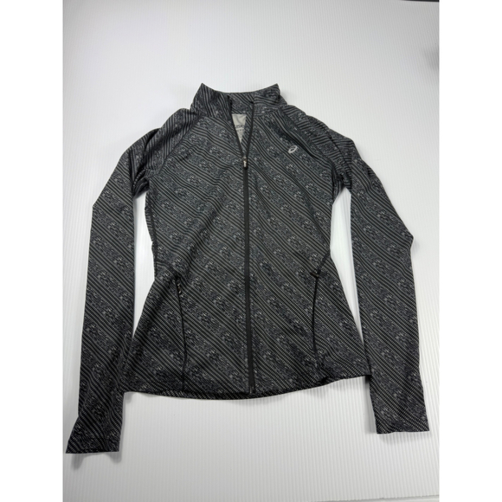 Asics Running Jacket Full Zip Athletic Lightweight Black Gray XS